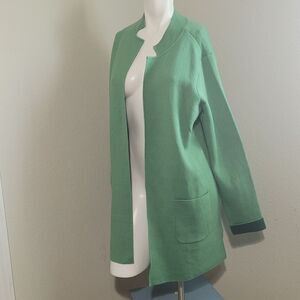 J. Jill Medium cardigan green open front soft pockets stretch collar